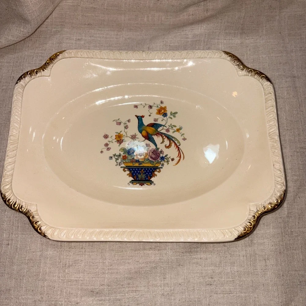 Salem Heirloom Cream Porcelain Serving Dish Pheasant Bird Floral‎ Gold Trim